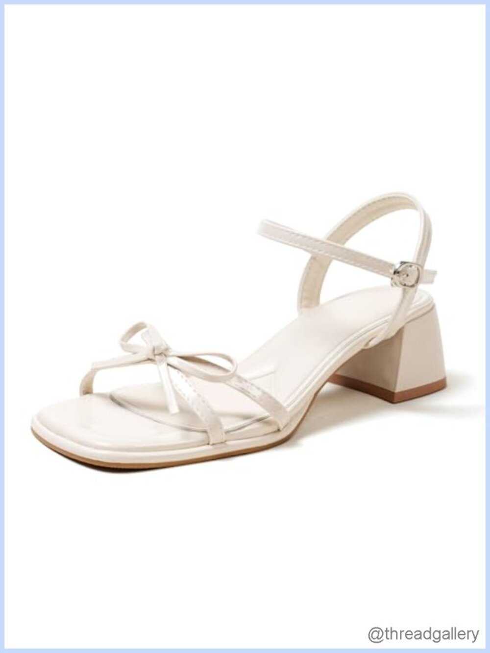 Women's Faux Patent Leather Low Block Heel Sandals Square Open Toe Bow Ankle